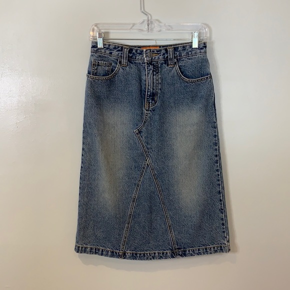 Vintage Dresses & Skirts - Oran’ge Orange Jeans Vintage 00s Knee Length Denim Skirt
